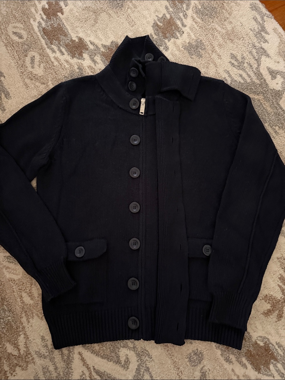 Benetton Navy Button-Up Knit Sweater Jacket L